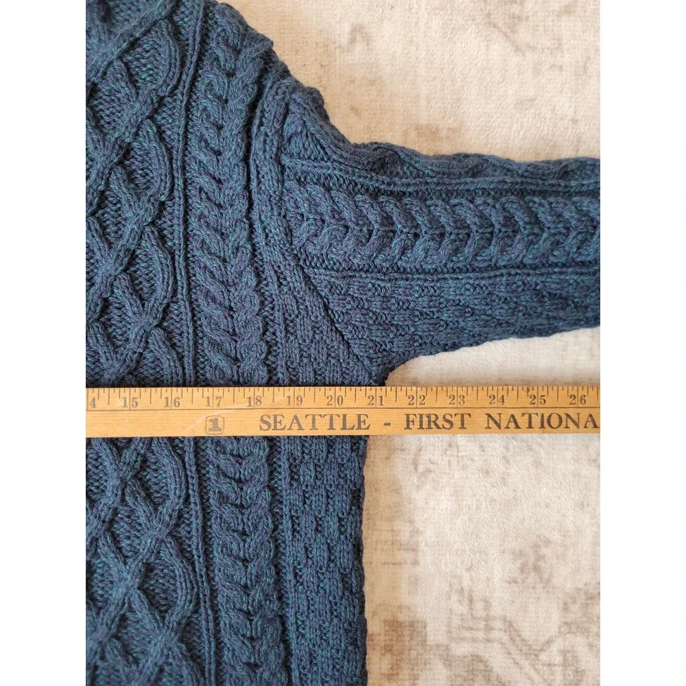 Aran Crafts Ireland Merino Wool Cable Knit Quarter Zip Sweater Blue Size M